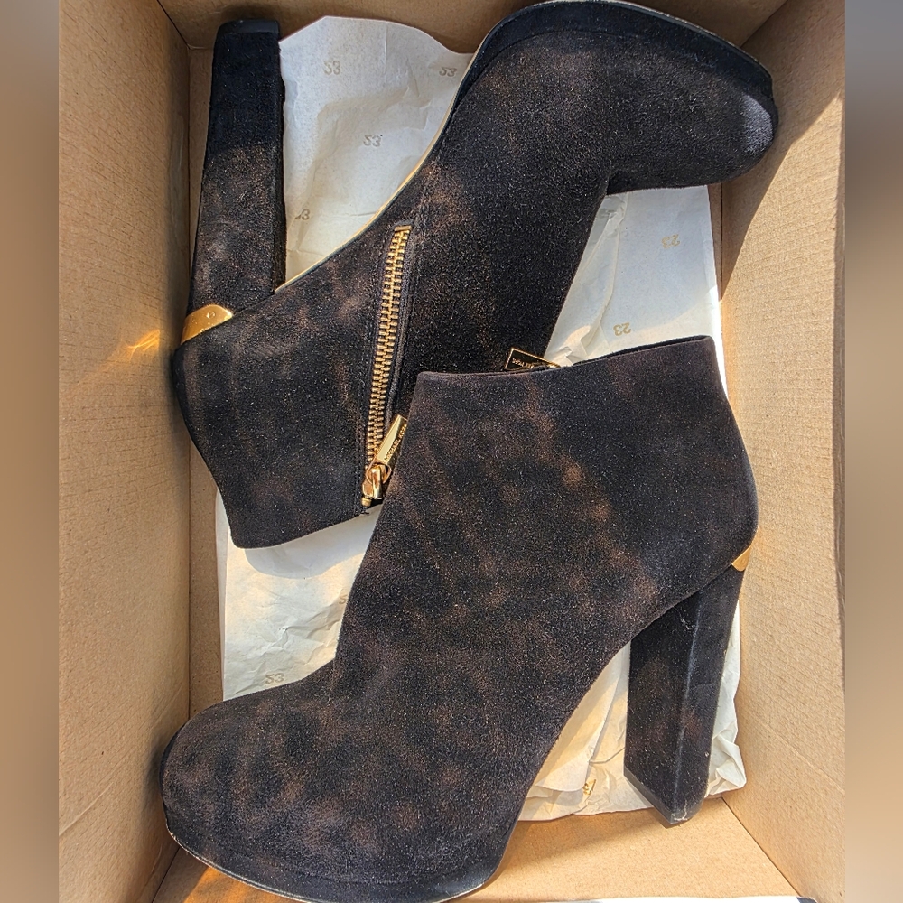 Michael Kors Black Ankle Booties with Gold Zipper